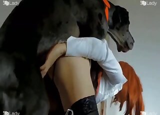 Ginger girl lets a giant black dog eat her pussy out