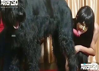 Airedale Terrier lets masked babe treat him with passionate blowjob