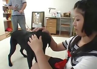 Japanese schoolgirl loves having intimate sex fun with Labrador dogs