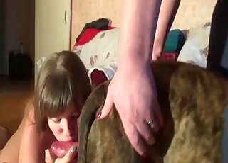 Amateur wife plays with the tasty dog cock in very sloppy oral scenes