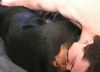 Zoo pervert licks and sucks deep asshole of his pet dog indoors