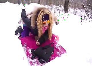 Snowy woods zoo porn video with a European zoophile and her dog